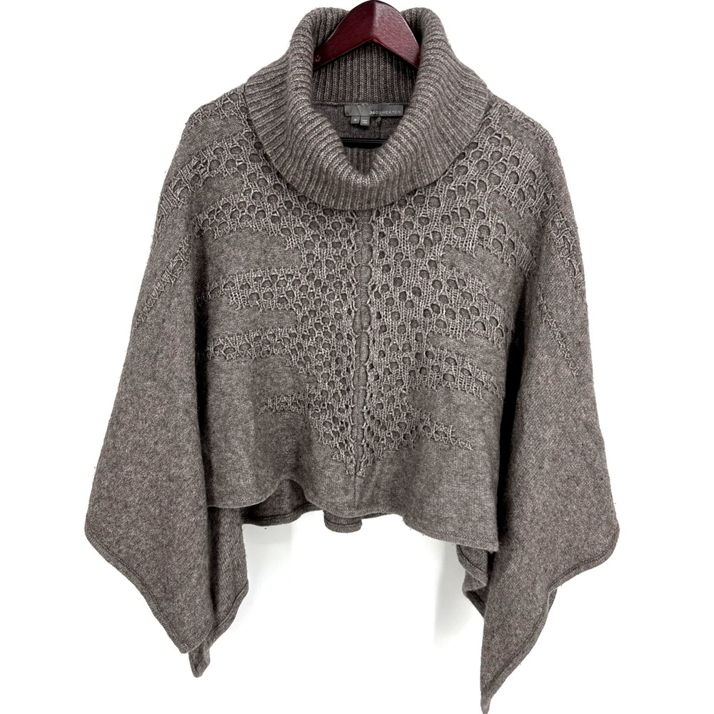360 Sweater Poncho Sweater Wool Womens S‎ Gray Turtleneck Textured Lagenlook